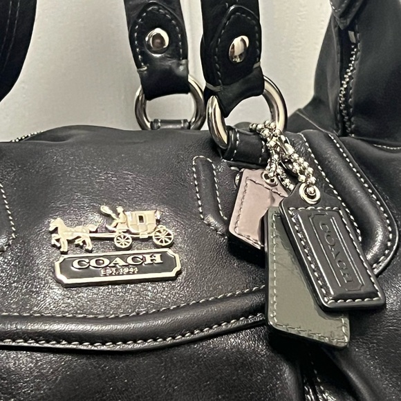 👜Vintage Coach Madison Audrey purse black genuine leather purple interior NWOT - Picture 9 of 13